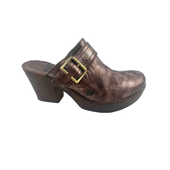 B.O.C Born Concept Womens 9M Mule Clogs Metallic Brown Leather Buckle Round Toe - Picture 4 of 14